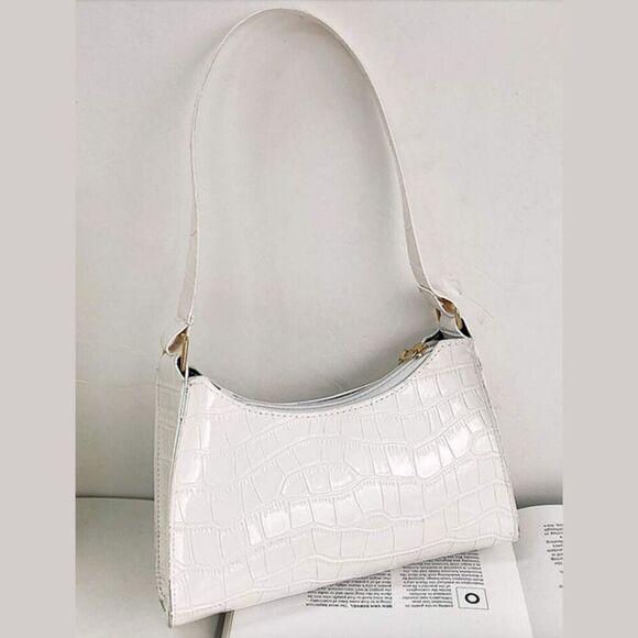 Shein White Faux Patent Leather Crocodile Embossed Shoulder Bag - Picture 1 of 8